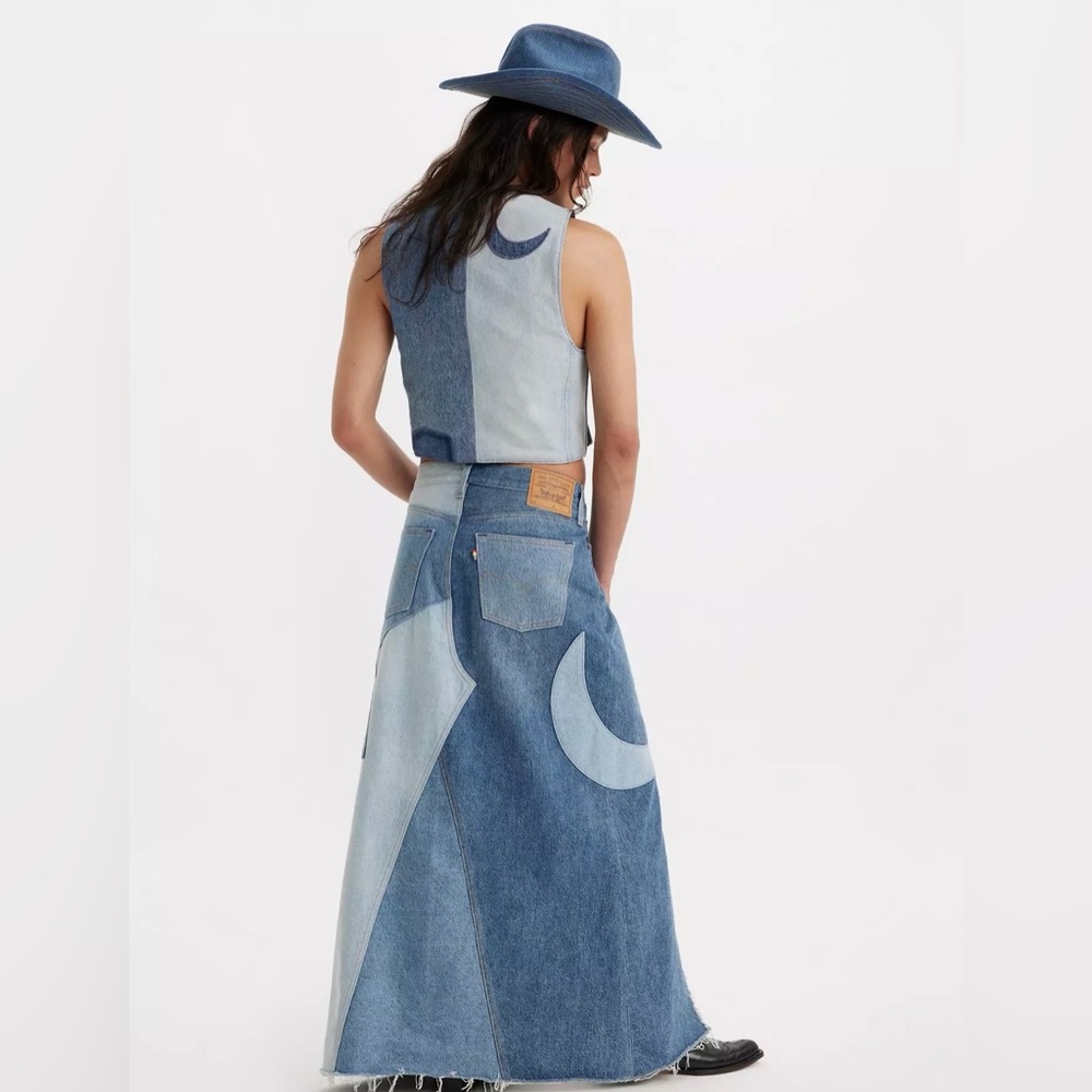Levi’s Moon & Stars PRIDE Icon Long Denim Skirt s L - Picture 6 of 10
